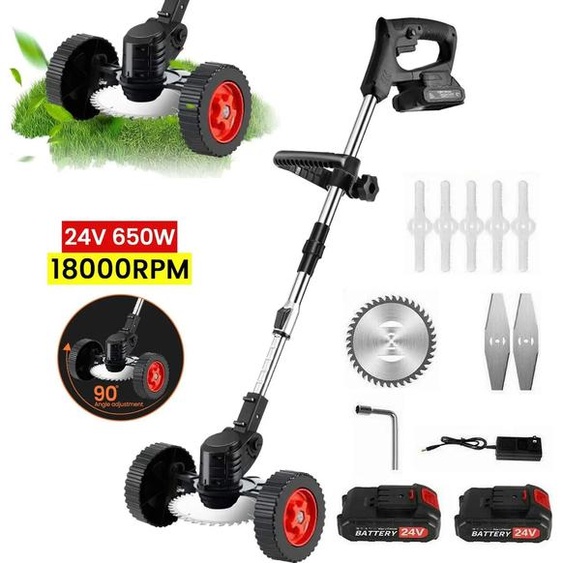 Tondeuse à gazon électrique, fonctionnement sans fil, réglable en hauteur, 2 batteries, EU