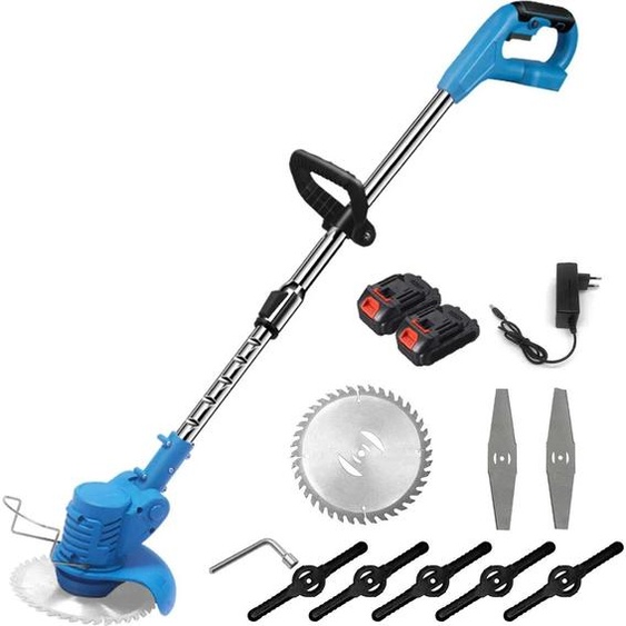 Tondeuse à gazon électrique, lames polyvalentes, manche télescopique réglable, bleu, EU, deux batteries