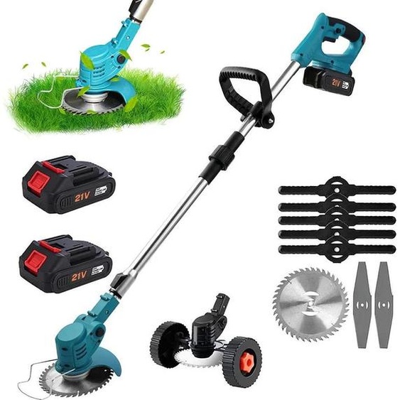 Tondeuse à gazon électrique, moteur sans balais, sans fil, bleue avec 2 batteries, UE