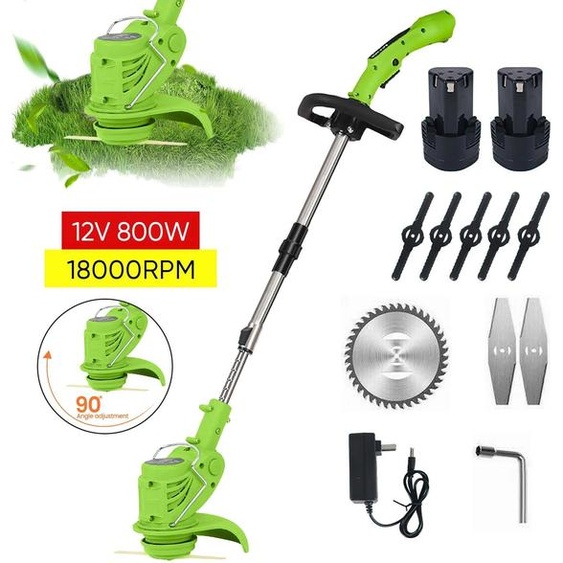 Tondeuse à gazon électrique, sans fil, poignée réglable, 2 batteries, EU