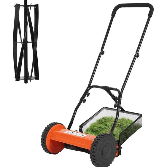 Tondeuse à gazon poussée, hauteur de coupe réglable, lames en acier durables, orange