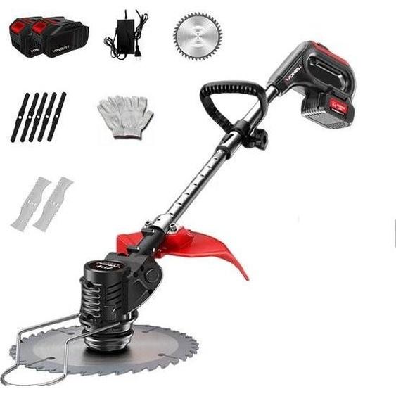 Tondeuse à gazon sans fil – 2 batteries – Électrique – Professionnelle – Tondeuse à gazon – Rouge – Hauteur de coupe réglable – Sans fil – Tondeuse à gazon – Jardin – 100–135 cm – Lame de scie – Lame de coupe – Coupe-bordures