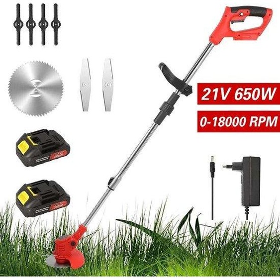 Tondeuse à gazon sans fil à batterie 21 V, 650 W, en acier inoxydable, noir et orange