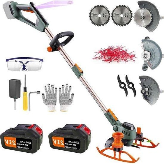 Tondeuse à gazon sans fil avec manche télescopique et poignée supplémentaire, 21 V, 40 Ah