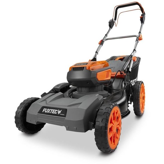 Tondeuse à gazon sans fil FUXTEC 40 V FX-E2RM46PROSET | Tondeuse à gazon sans fil à traction | 46 cm | 2 batteries de 5 Ah et chargeur rapide | Fonction de mulching | Bac de ramassage de 50 L