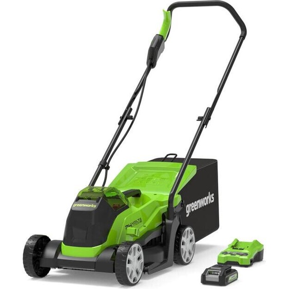Tondeuse à gazon sans fil Greenworks 24V, équipée dun moteur sans balais, idéale pour les petites surfaces