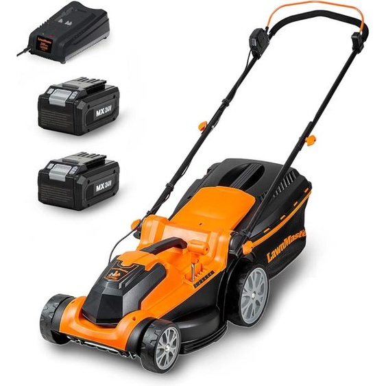 Tondeuse à gazon sans fil LawnMaster 24 V max, 2 batteries de 4,0 Ah, largeur de coupe de 37 cm, capacité de mulching de 300 m², bac de ramassage de 40 L, hauteur de coupe réglable sur 6 niveaux (22-72 mm) – LawnMaster CLMF2437G