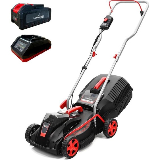 Tondeuse à gazon sans fil LEHMANN, 40 V, jusquà 250 m², largeur de coupe 32 cm, bac de ramassage 30 litres, hauteur de coupe 20-60 mm, batterie 4,0 Ah + chargeur inclus