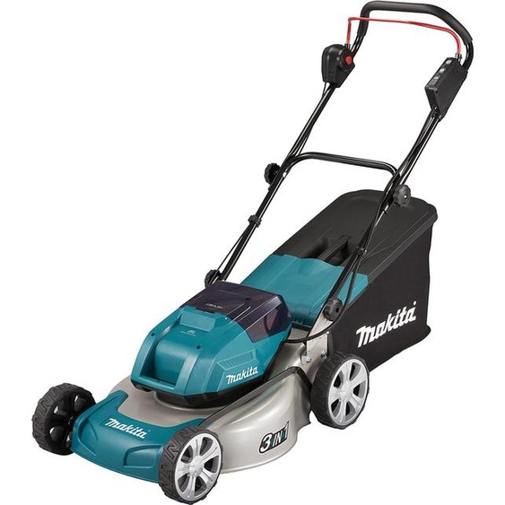 Tondeuse à gazon sans fil Makita 2 x 18 V 3 en 1 Largeur de coupe 46 cm Indicateur de niveau 60 L