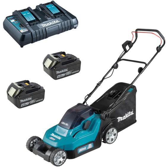 Tondeuse à gazon sans fil Makita DLM382PM2 2x 4,0 Ah batteries + chargeur DC18RD dans le carton