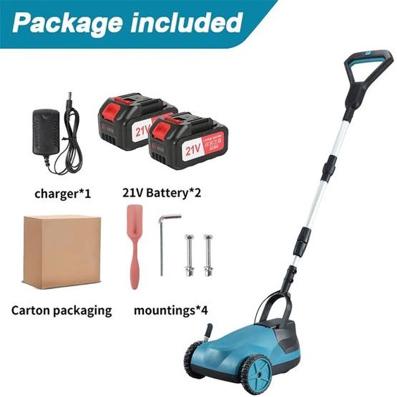 Tondeuse à gazon sans fil - Modèle à main - 700 W - Pour des surfaces jusquà 50 m² - Manche télescopique 123-145 cm - 2 batteries incluses - Rouge