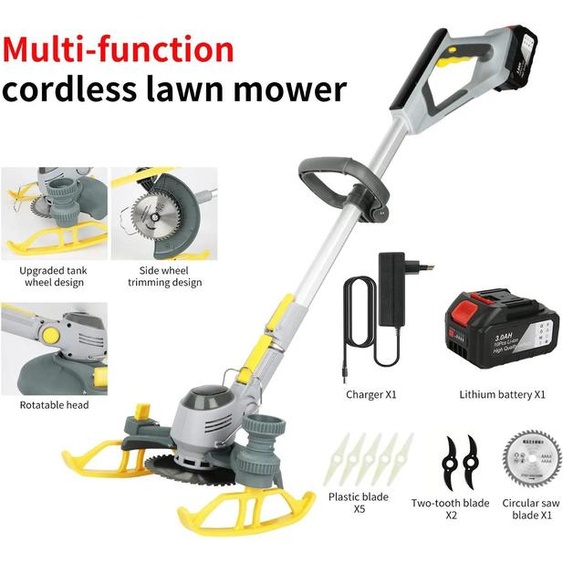 Tondeuse à gazon sans fil, réglable en hauteur, avec écran LED, 1 batterie