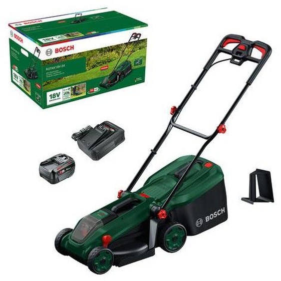 Tondeuse à gazon sans fil ROTAK 18V-34, comprenant 1 batterie PBA 18V 5.0Ah