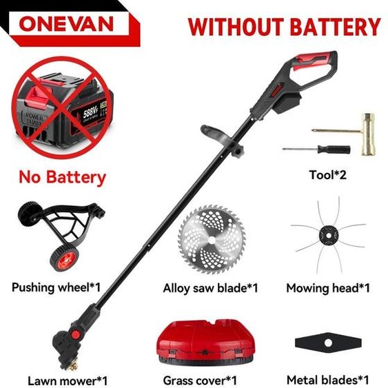 Tondeuse à gazon sans fil - sans balais 18 V (sans batterie) - 4 500 W - largeur de coupe 25,4 cm - 38 000 tr/min - rouge