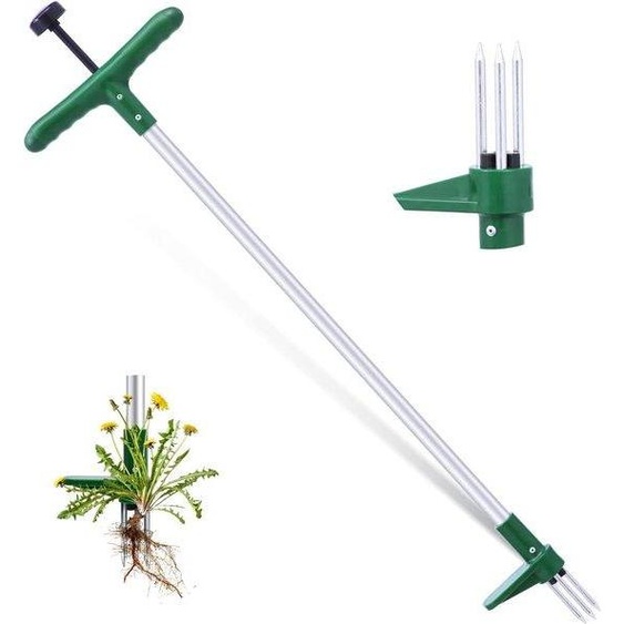Tondeuse à gazon standard - Arrache-gazon sur pied dune longueur de 1 m, équipé de trois pédales en pin et en acier inoxydable - Arrache-gazon efficace - muni dune poignée