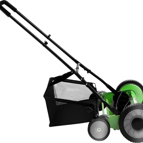 Tondeuse à gazon - Tondeuse à cylindre manuelle - Largeur de coupe 51 cm - 5 lames - Réglage de la hauteur de coupe à 9 niveaux - Lames en acier 65Mn - Bac de ramassage - Vert