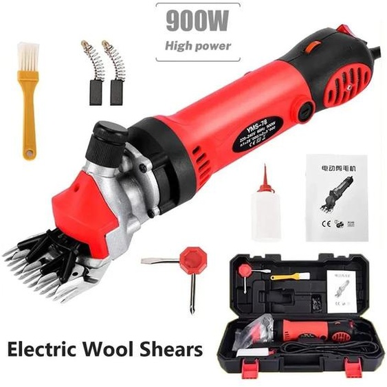 Tondeuse électrique pour moutons et chèvres - Tondeuse professionnelle - 6 vitesses - Tête de coupe à 13 dents - 220V AC, prise EU - Moteur sans balais - Rouge et noir