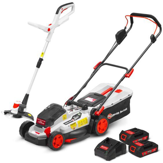 Tondeuse et coupe bordures rechargeables 20V max + 2 batteries - Elem Garden.
