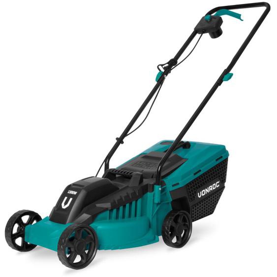 Tondeuse Gazon 1300W Vonroc Largeur de Coupe 32cm - Bac Ramassage 30L Inclus - Interrupteur de Sécurité, Facile à Transporter - Serre-Câble Fournis