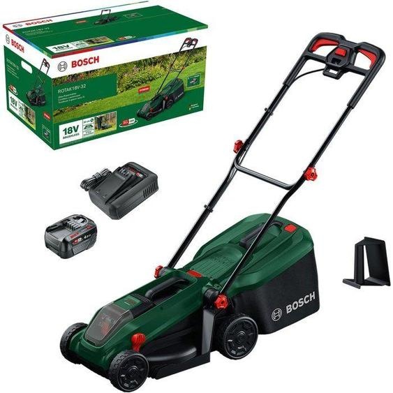 Tondeuse sans fil BOSCH, Rotak 18V-32, Largeur de coupe 32 cm, Sac 35 L, Mulching, Batterie et Chargeur