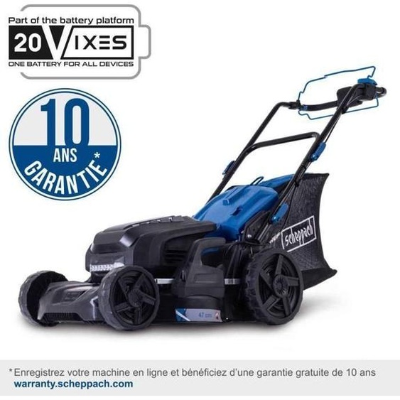 Tondeuse sans fil Scheppach BC-MP470-X SET XL2x2, Coupe 73 cm, 20V IXES, Avec batterie et chargeur