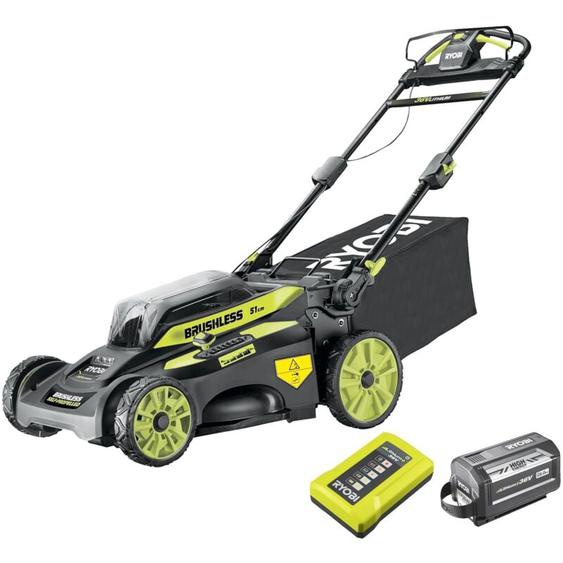 Tondeuse tractée 36V MaxPower Brushless - coupe 51 cm - 1 batterie 6.0Ah - 1 chargeur rapide - RY36LMX51A-160 - Ryobi