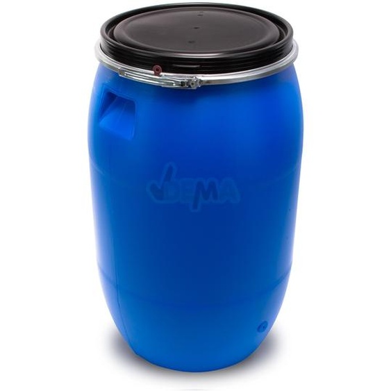 Tonneau / fût en plastique avec couvercle à large ouverture 220 L, bleu