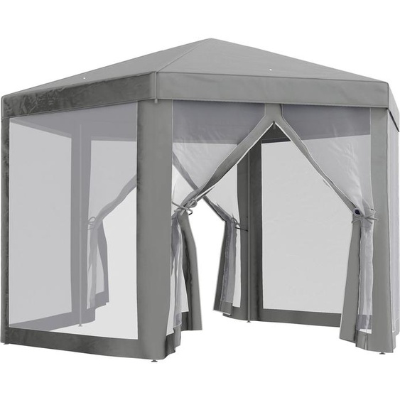 Tonnelle barnum tente de rception hexagonale style cosy mtal polyester gris