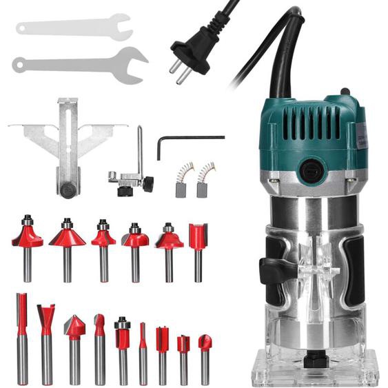 Tonysa - Bois Défonceuse Affleureuse Électrique 800W, Routeur à Bois Électrique 30000r/min avec 15pcs 1/4 Pinces Bits Affleureuse à Bois Électrique