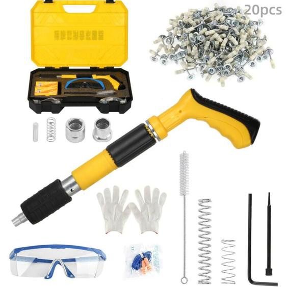 Pistolet à ongles manuel avec 20 clous ronds, 5 vitesses - Pistolet à ongles pour acier et béton - Pistolet à ongles portable pour protéger le