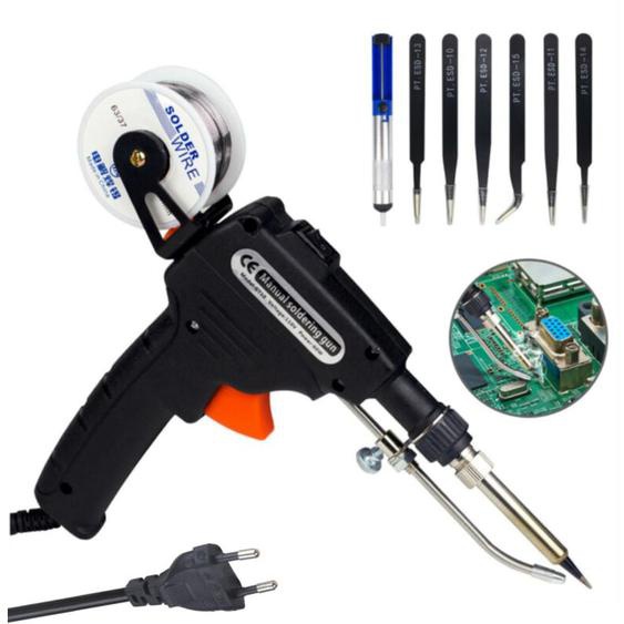 Pistolet à souder 60 w, kit de fer à souder automatique, outil dalimentation de soudure automatique 9 en 1 avec pompe à dessouder, fil détain