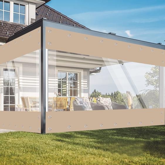 Topchances Bâche PVC transparente avec oeillets Rideaux de séparation, Rideaux de bâche dextérieur 0,55mm Imperméable Etanche au vent Bâche vinyle pour kiosques, pergolas, balcons, jardins, porches(2.4mx4.5m,Kaki)