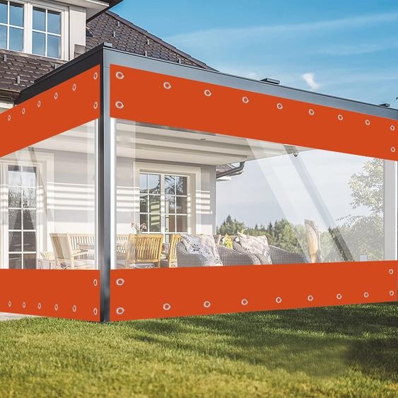 Topchances Bâche PVC transparente avec oeillets Rideaux de séparation, Rideaux de bâche dextérieur 0,55mm Imperméable Etanche au vent Bâche vinyle pour kiosques, pergolas, balcons, jardins, porches(3mx3m,Orange)