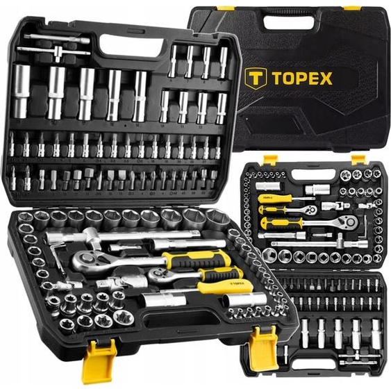 TOPEX 110 pièces jeu de clés à douilles 1/2 1/4, jeu doutils en acier CrV, mécanisme à cliquet avec 72 dents