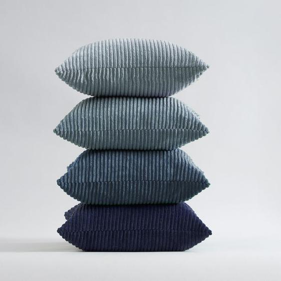 Housses de Coussins 60x60 cm TOPFINEL Velours Côtelé pour Canapé Super Doux pour Salon Chambre Décoration Lot de 4 Bleu Dégradé
