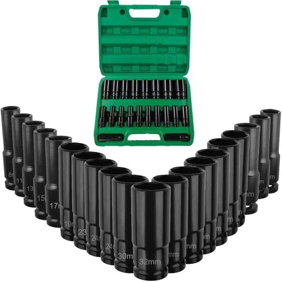 Tonysa - topiky Douille pour clé, 20 Pièces Douille a Choc 1/2, 8-32mm Coffret Douille Longue, Douilles et Coffrets, Douille Cle a Choc