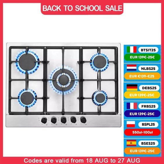 Topstrong 5 brûleurs en acier inoxydable intégré gaz naturel Propane NG/GLP cuisinière à gaz YYEUGCT-S05