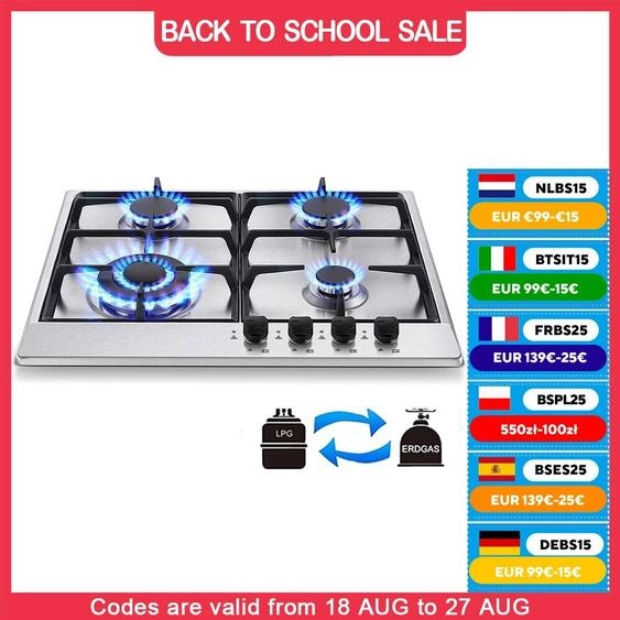 TopStrong Topbathing 4 Brûleurs Inoxydable Cuisinière spatirée Gaz Naturel Gaz Propane NG/GPL Table De Cuisson YYEUGCT-S04