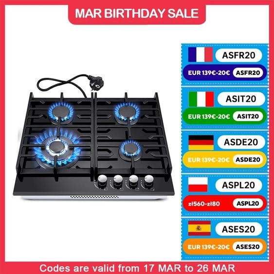 TopStrong Topbathing Poêle en verre à 4 brûleurs en céramique encastrable EUGCT-B04 flacon au gaz naturel Propanga