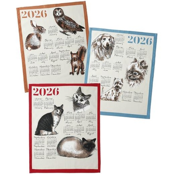 Torchon Calendrier Chiens Chats Animaux Montagne - Lot De 3 -