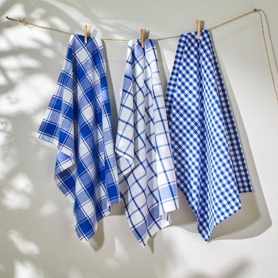 Torchon carreaux coton tissé teint - lot de 3 -