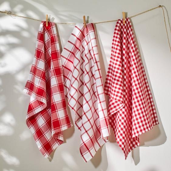 Torchon carreaux coton tissé teint - lot de 3 -
