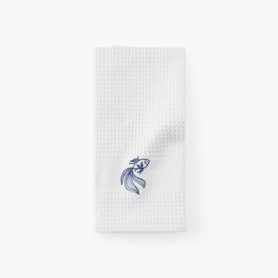 Torchon coton nid dabeille Halfmoon blanc