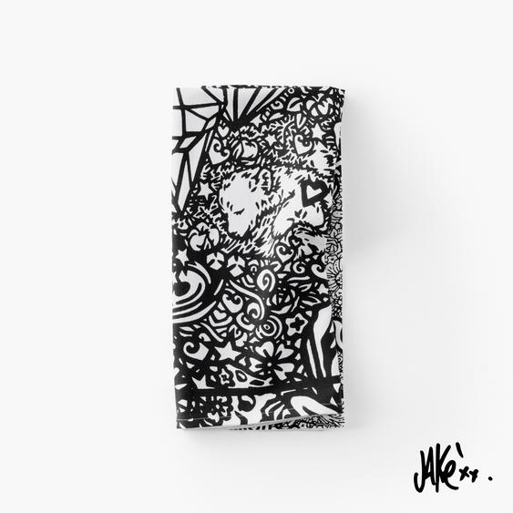 Torchon de cuisine coton Jakè x Carré Blanc noir