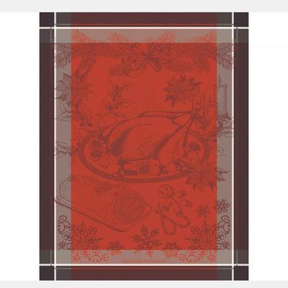 Torchon pur coton Dinde de noel vermillon