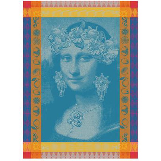 Torchon pur coton Mona lisa bleu