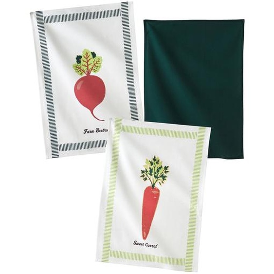 Torchons Légumes + Uni Coton - Lot De 3 -