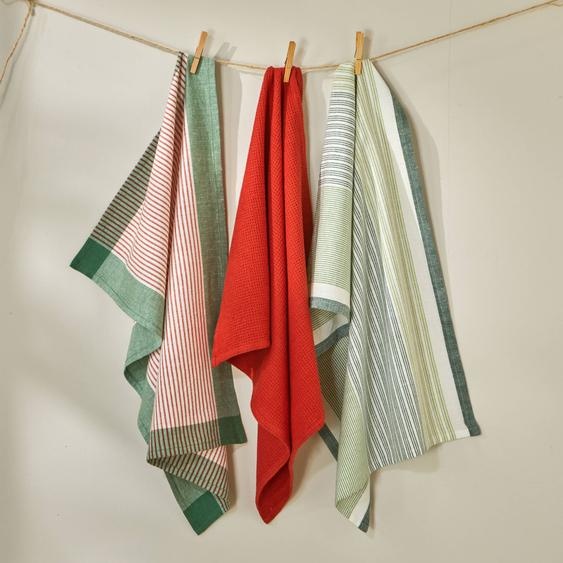 Torchons rayés et uni coton tissé teint - lots -