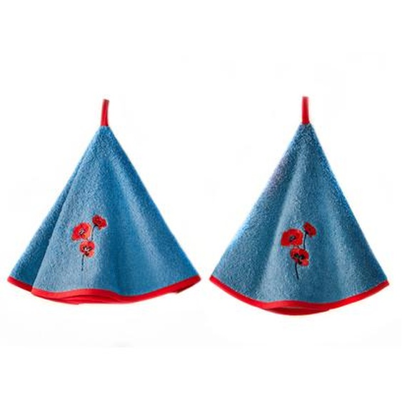 Torchons Rond Éponge Brodée Coquelicots - Lot De 2 -