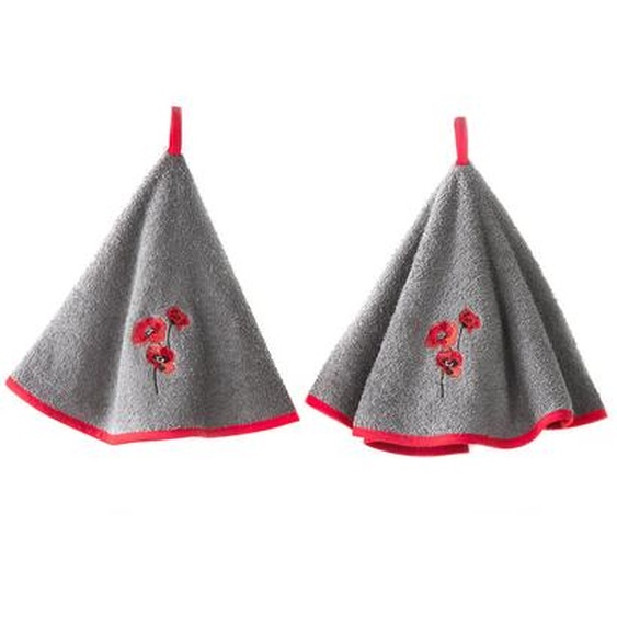Torchons rond éponge brodée coquelicots - lot de 2 -